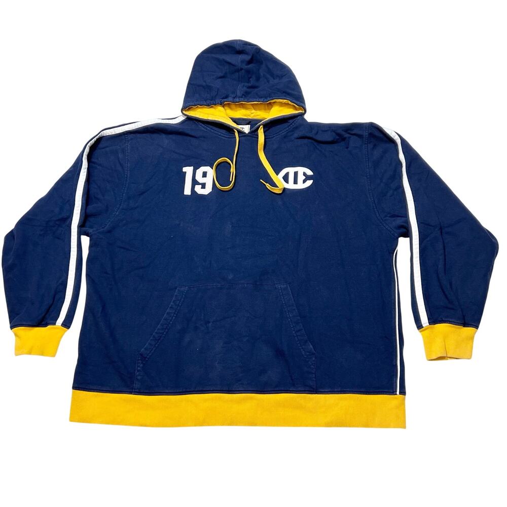 Vintage Champion Hooded Pullover 2XL Blue Yellow Logo Authentic Original